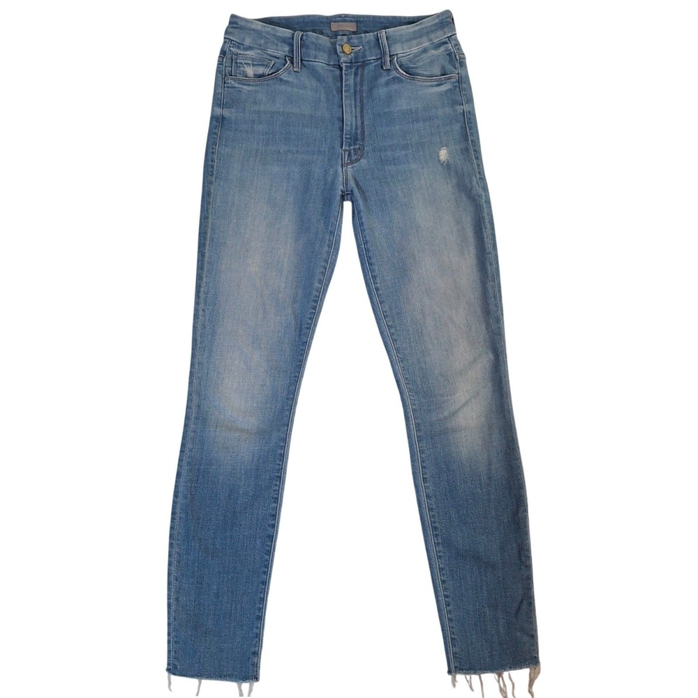 Mother High‎ Waisted Looker Ankle Fray Jeans Size 26 Shake Well Blue Soft Skinny